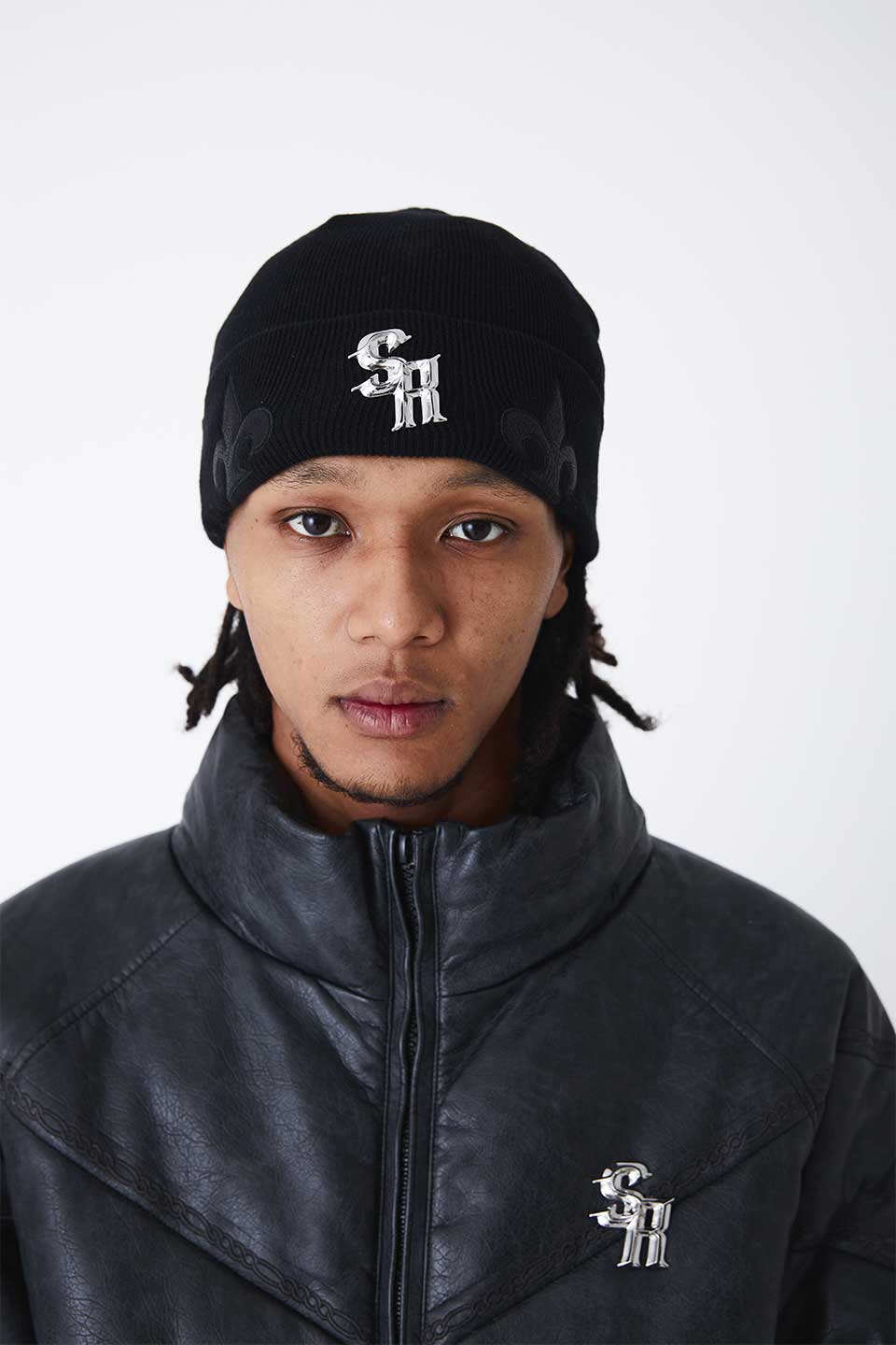 Fleur Leather Patch Beanie