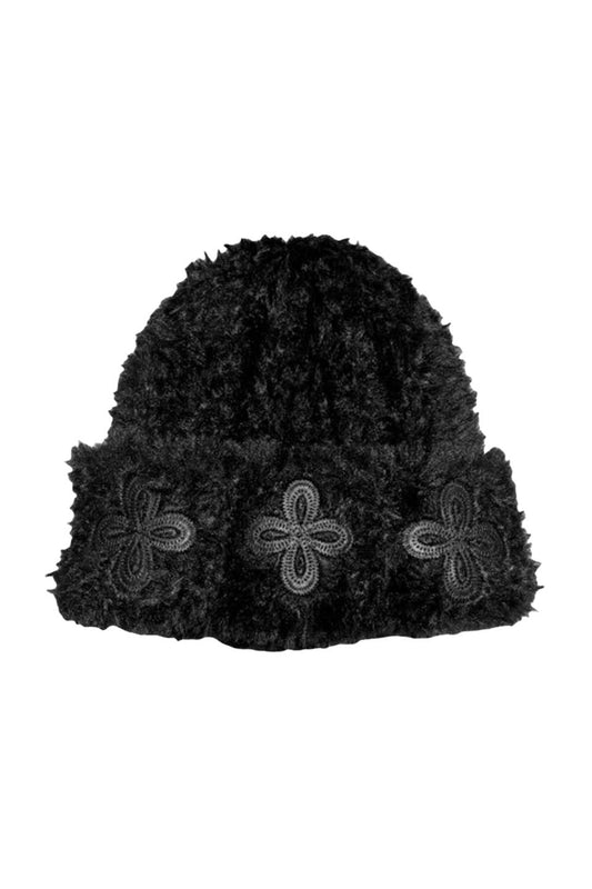 Leather Patch Fur Beanie
