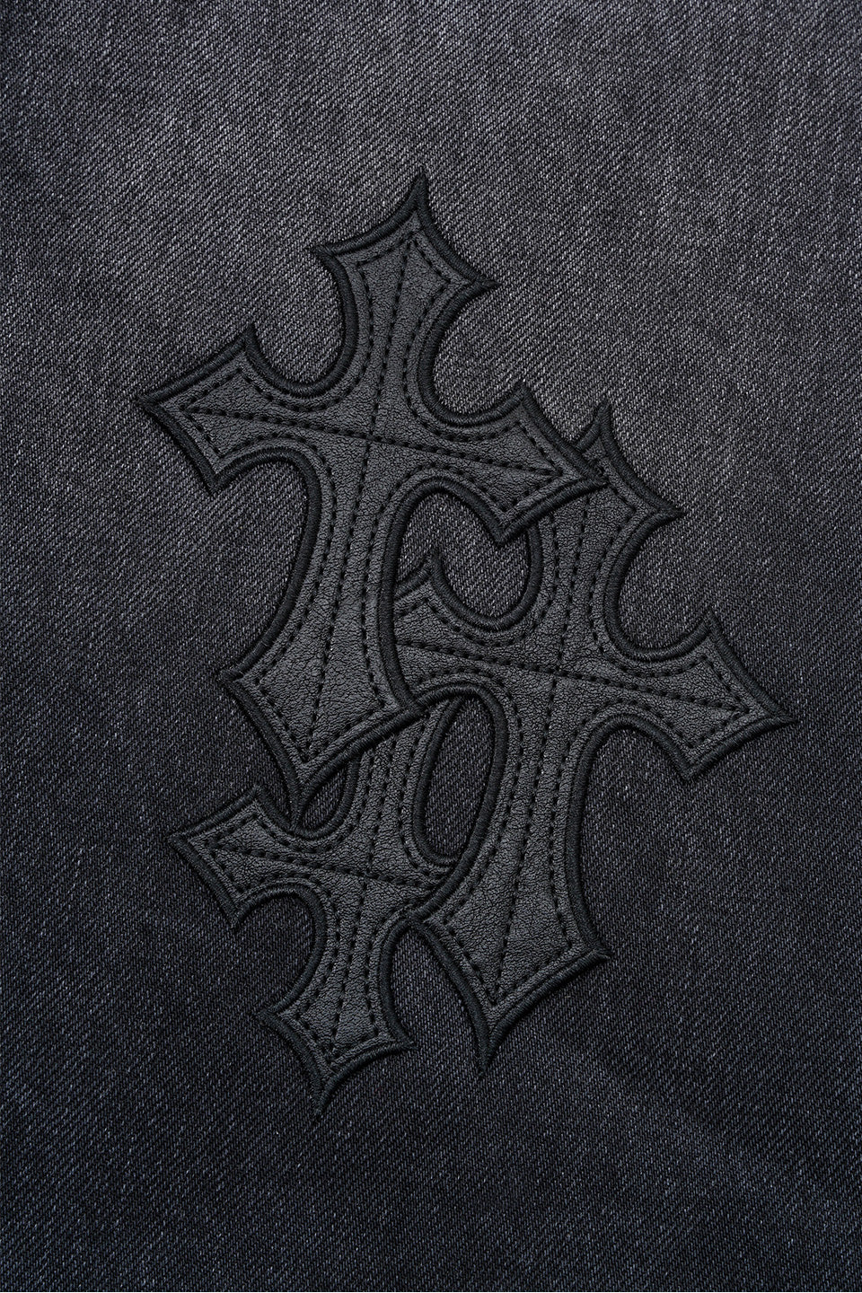 Multiple Cross Leather Patch Baggy Denim