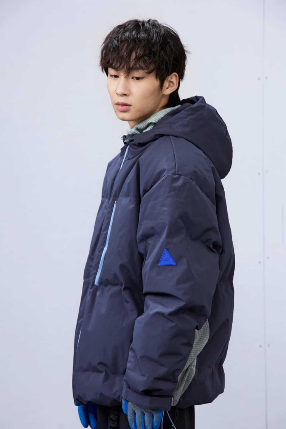 Patchwork Zipper Hooded Down Jacket