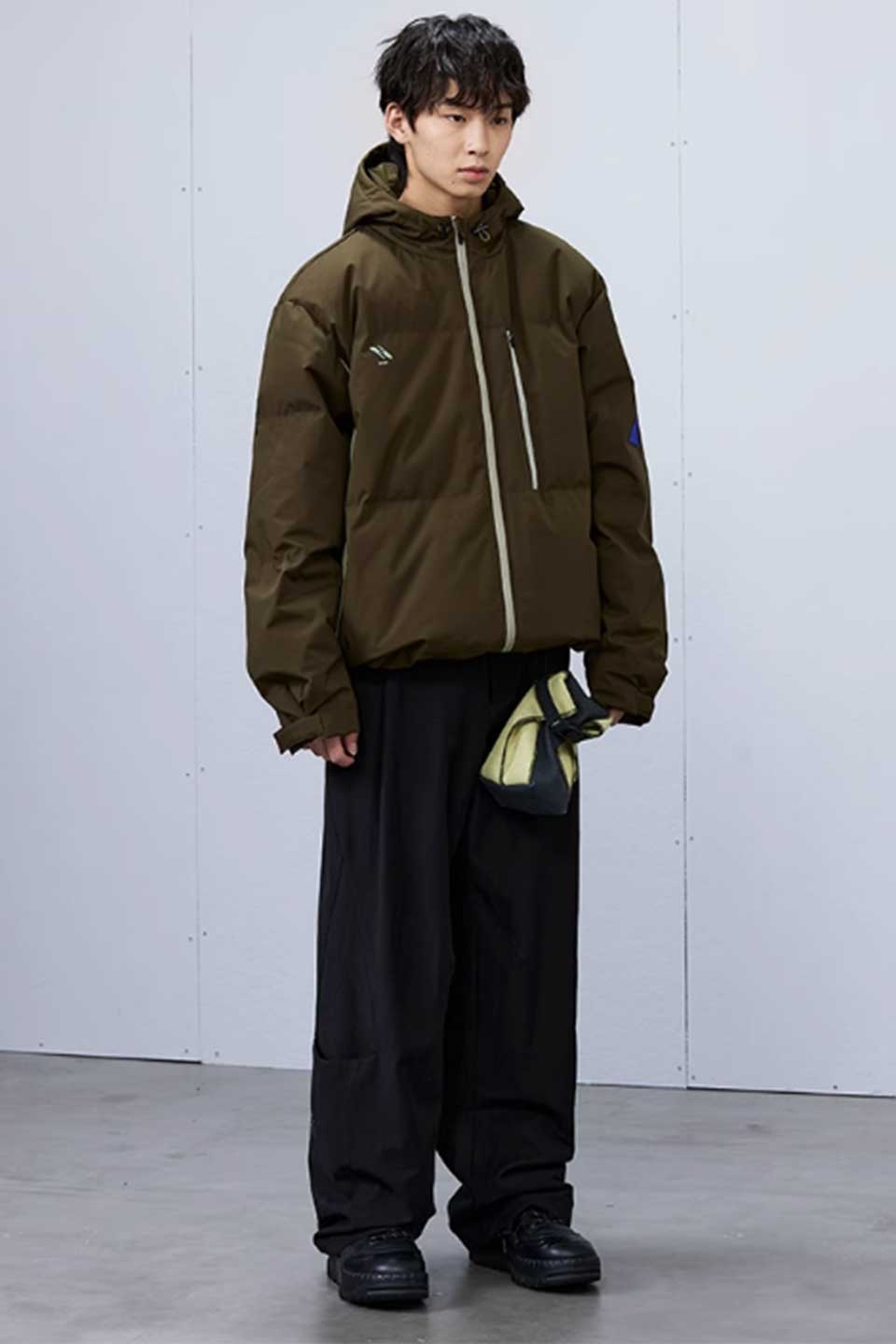 Patchwork Zipper Hooded Down Jacket