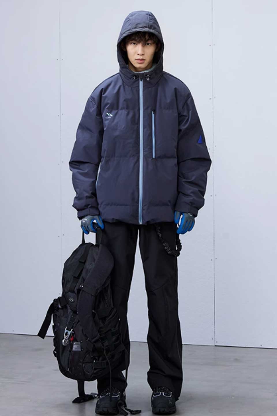 Patchwork Zipper Hooded Down Jacket