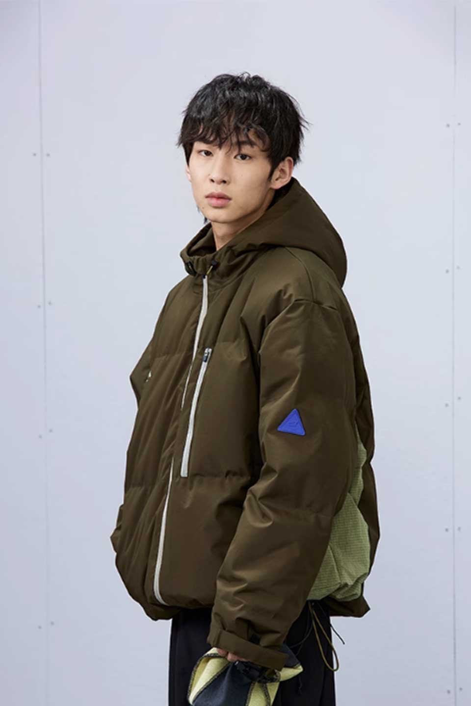 Patchwork Zipper Hooded Down Jacket