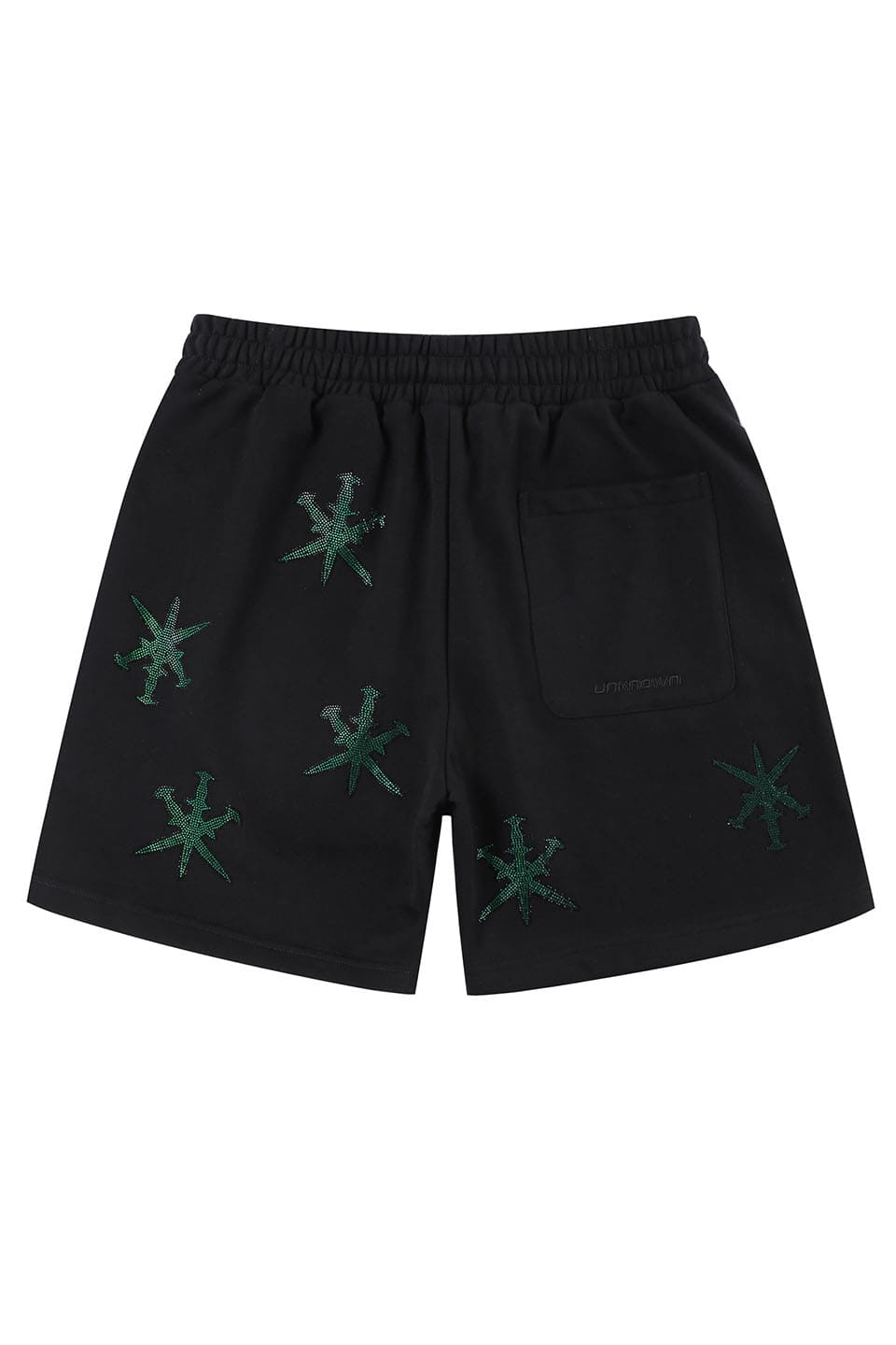 Black With Green Dagger Rhinestone Shorts