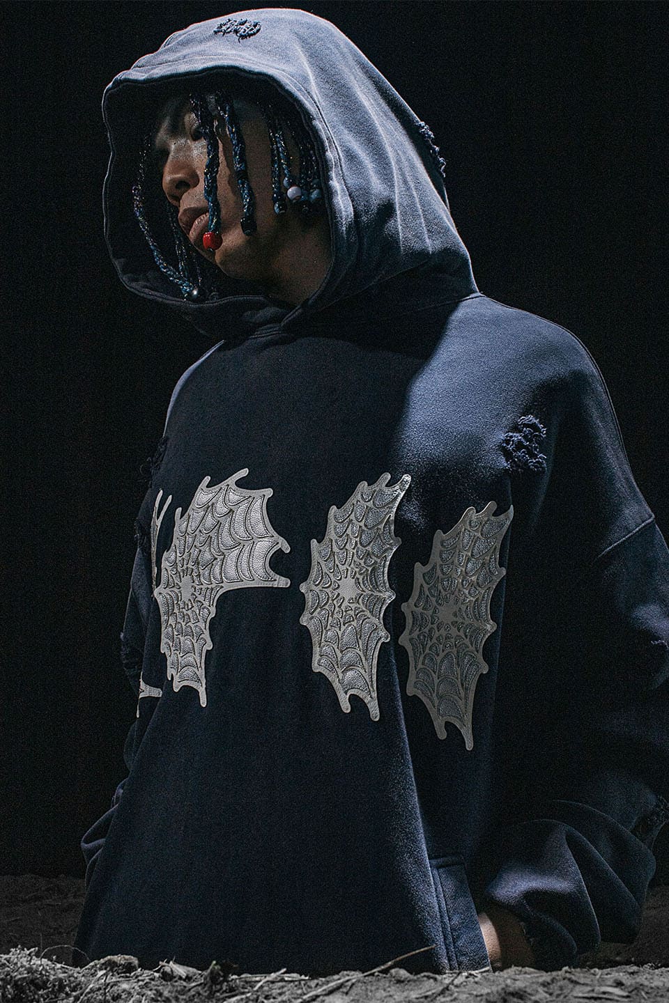 Cobweb Collage Destroys Washed Hoodie