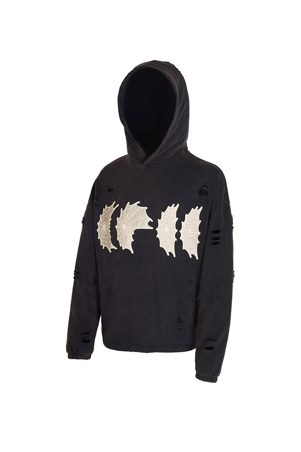 Cobweb Collage Destroys Washed Hoodie