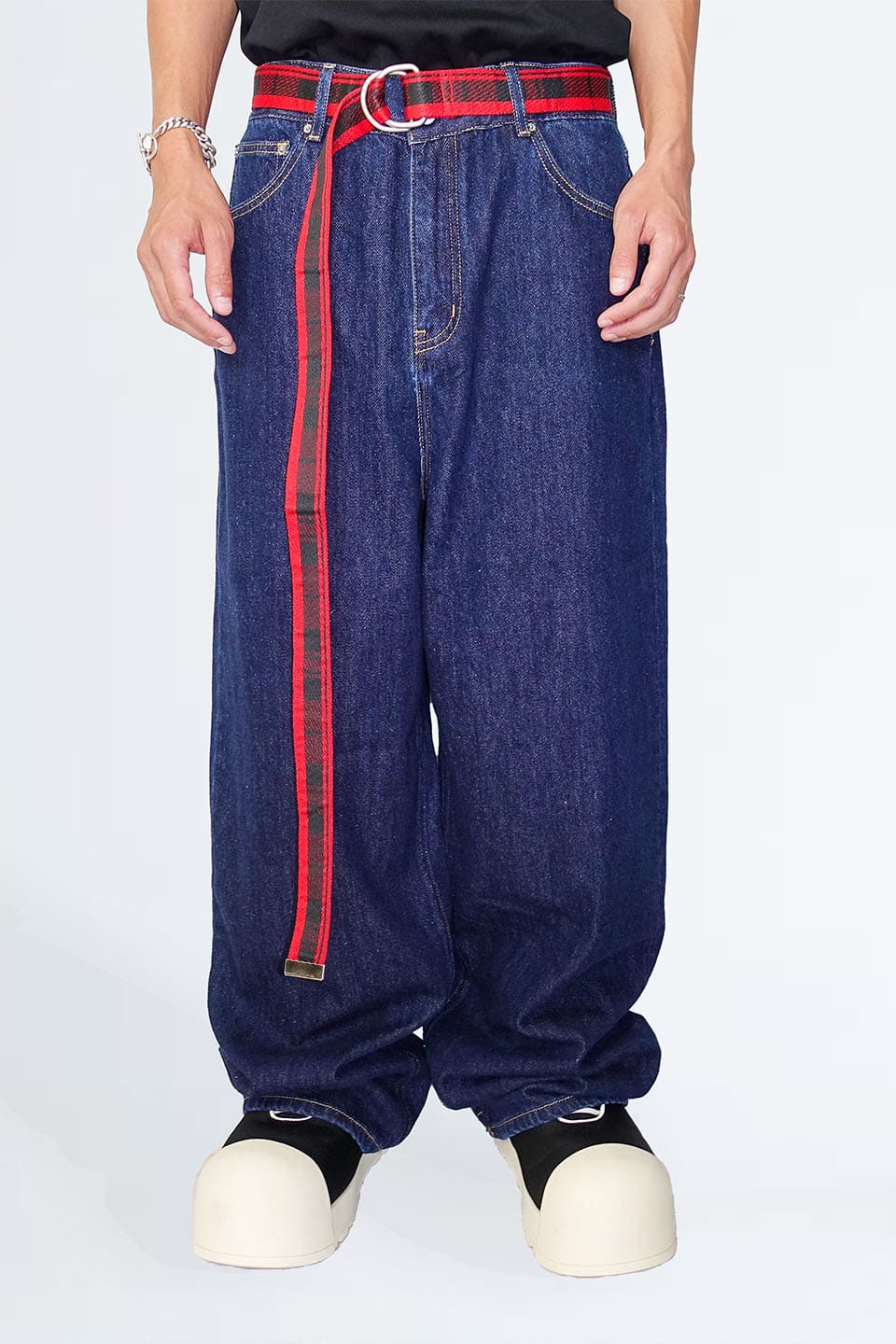 NOT NATURAL Jacquard Check Long Belt Red
