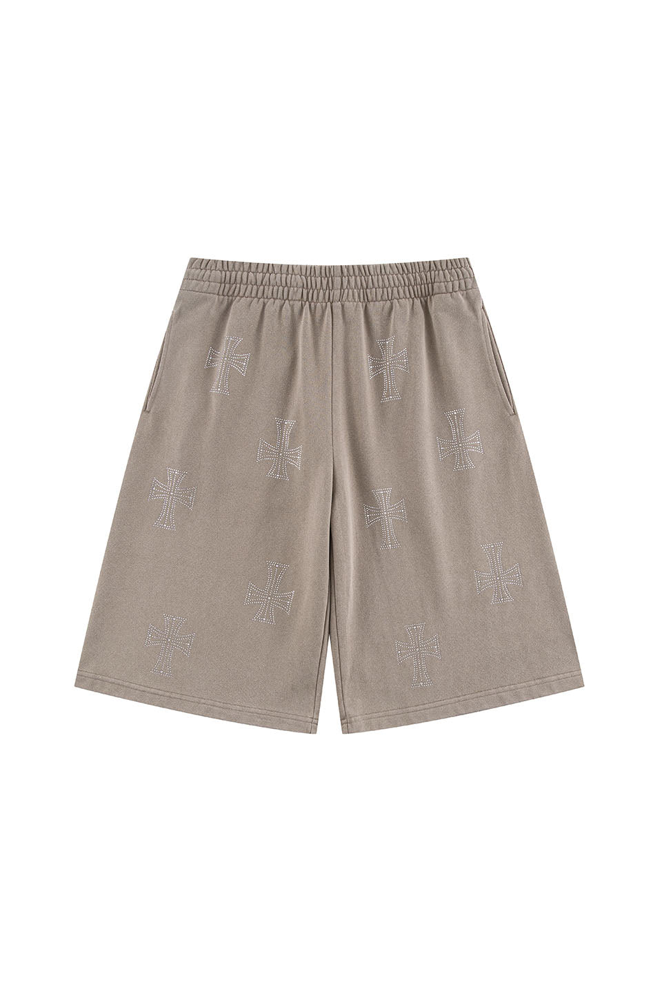 Outline Cross Rhinestone Baggy Sweat Shorts