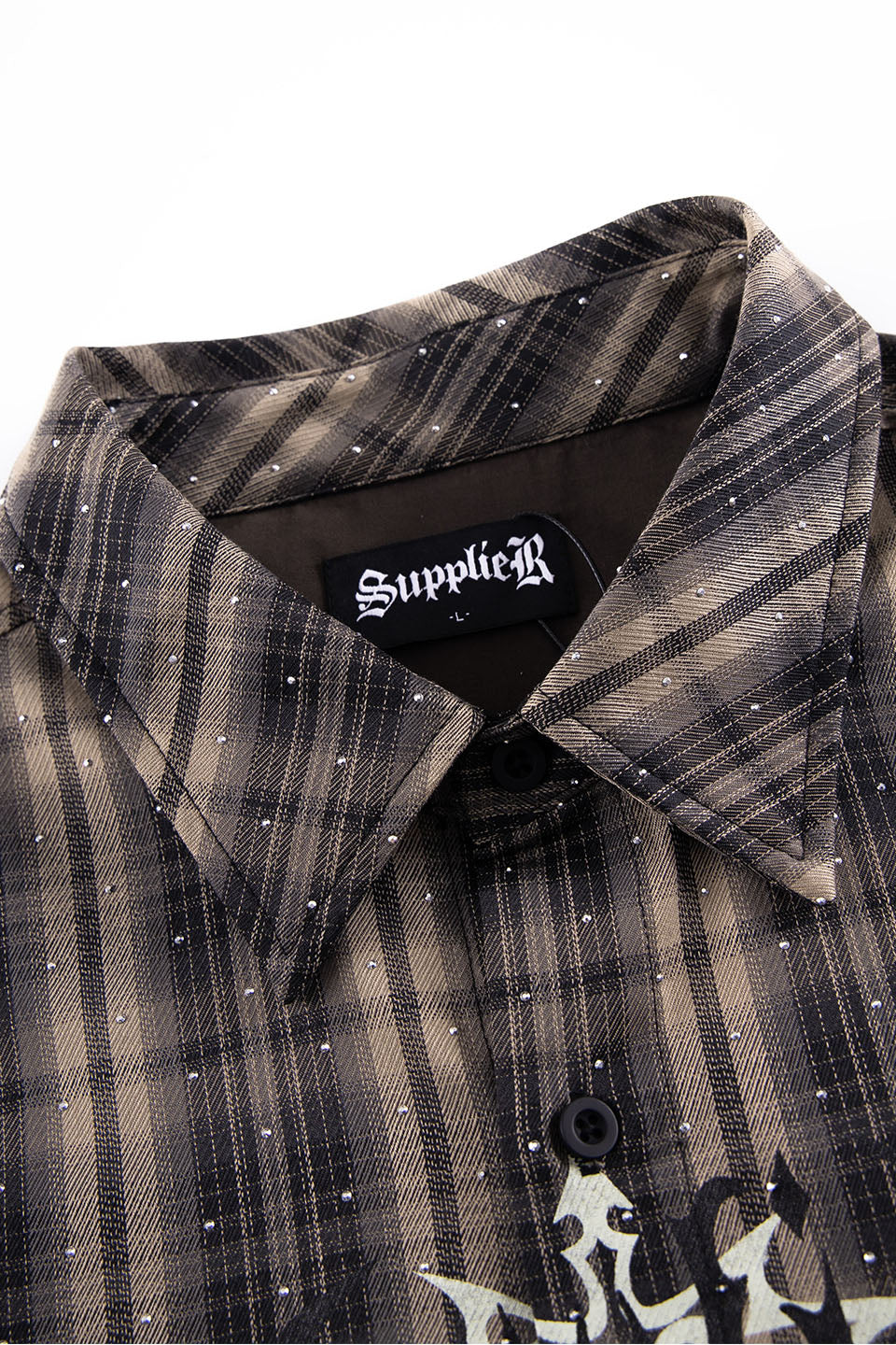 Tribal Logo Rhinestone Check Shirt
