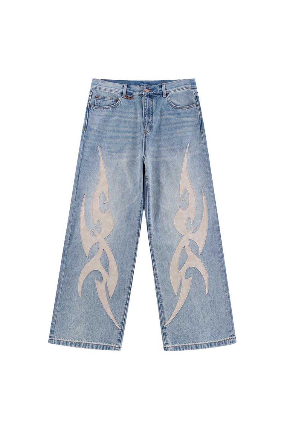 【予約商品】Tribal Leather Patch Baggy Denim Jeans【9月下旬~10月上旬お届け】
