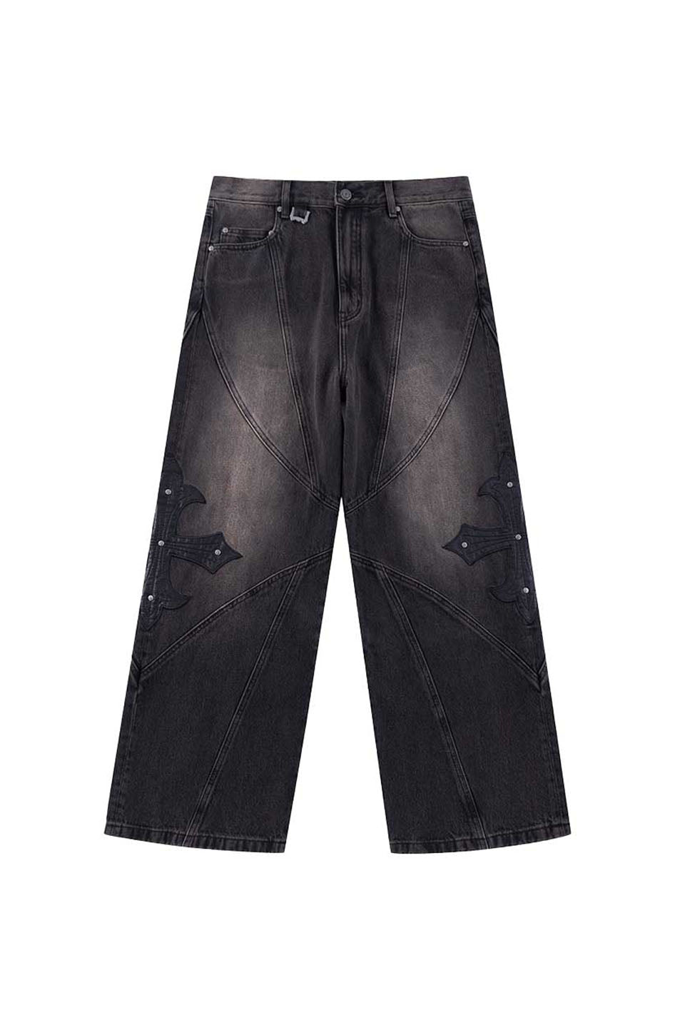 【予約商品】Cross Leather Patch Baggy Denim Pants【9月下旬~10月上旬お届け】