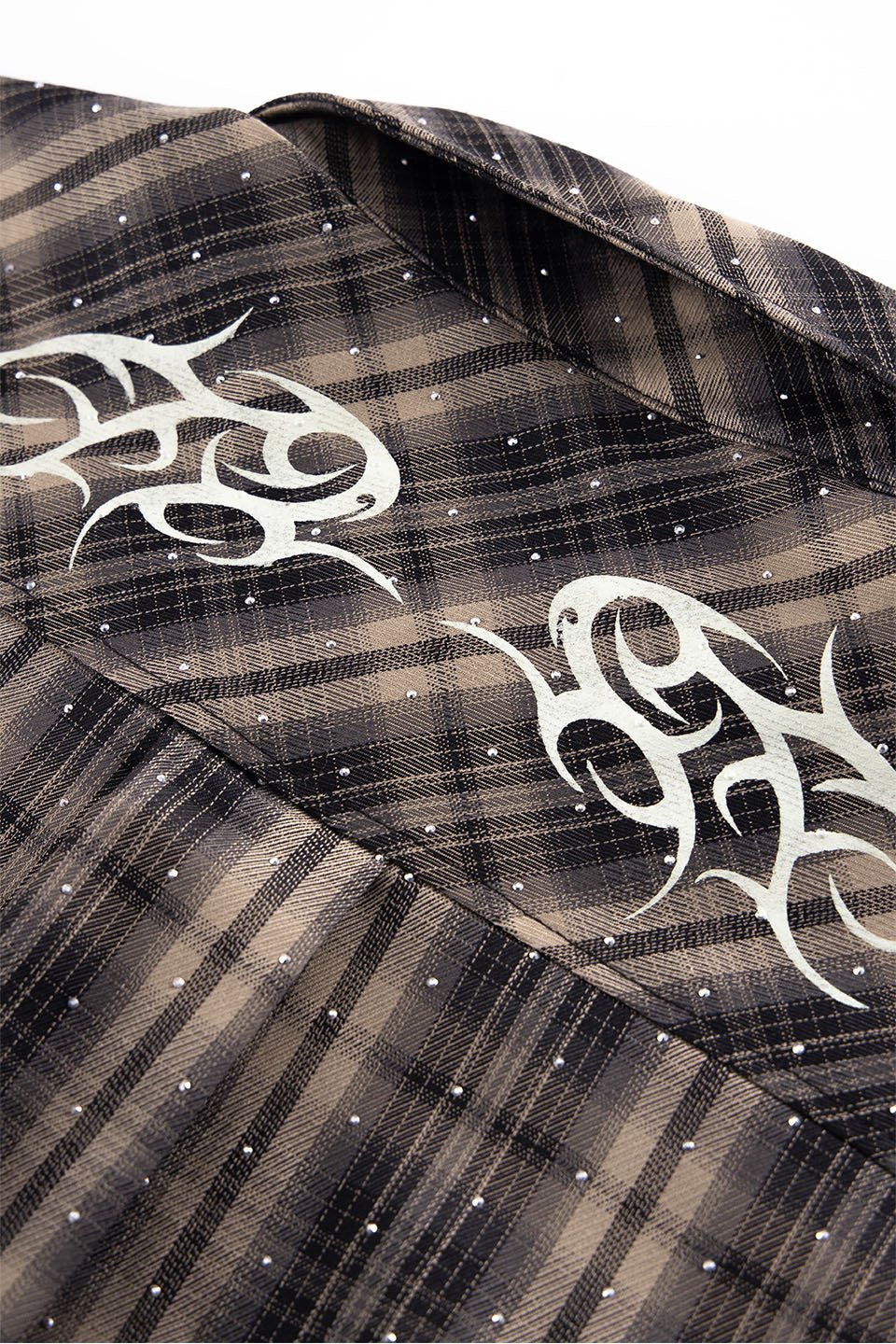 Tribal Logo Rhinestone Check Shirt