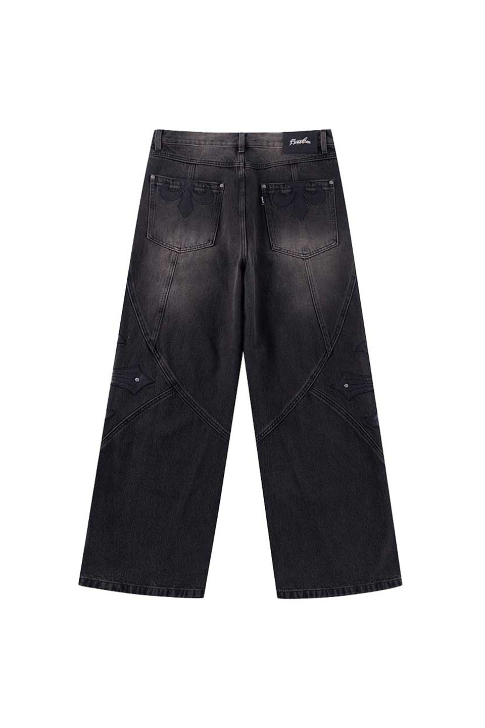 【予約商品】Cross Leather Patch Baggy Denim Pants【9月下旬~10月上旬お届け】
