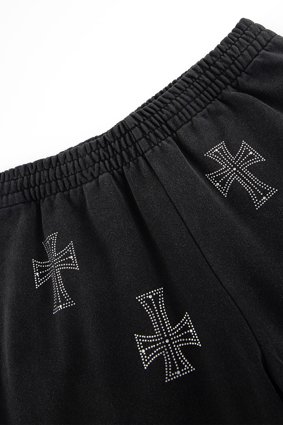 Outline Cross Rhinestone Baggy Sweat Shorts