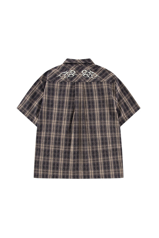 Tribal Logo Rhinestone Check Shirt