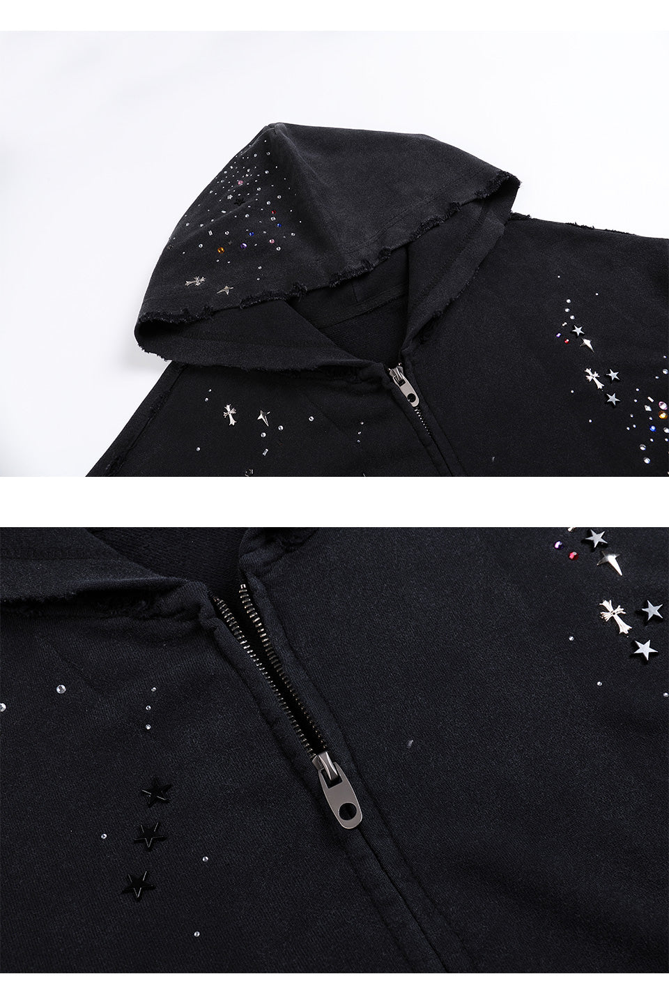 Rhinestone Black Zip-Up Hoodie