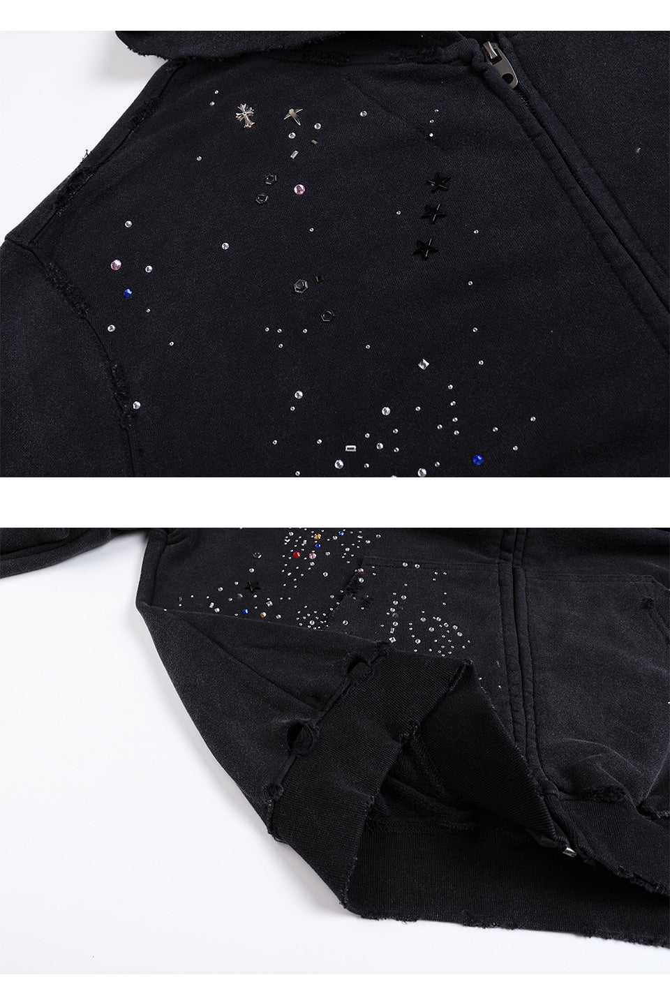 Rhinestone Black Zip-Up Hoodie