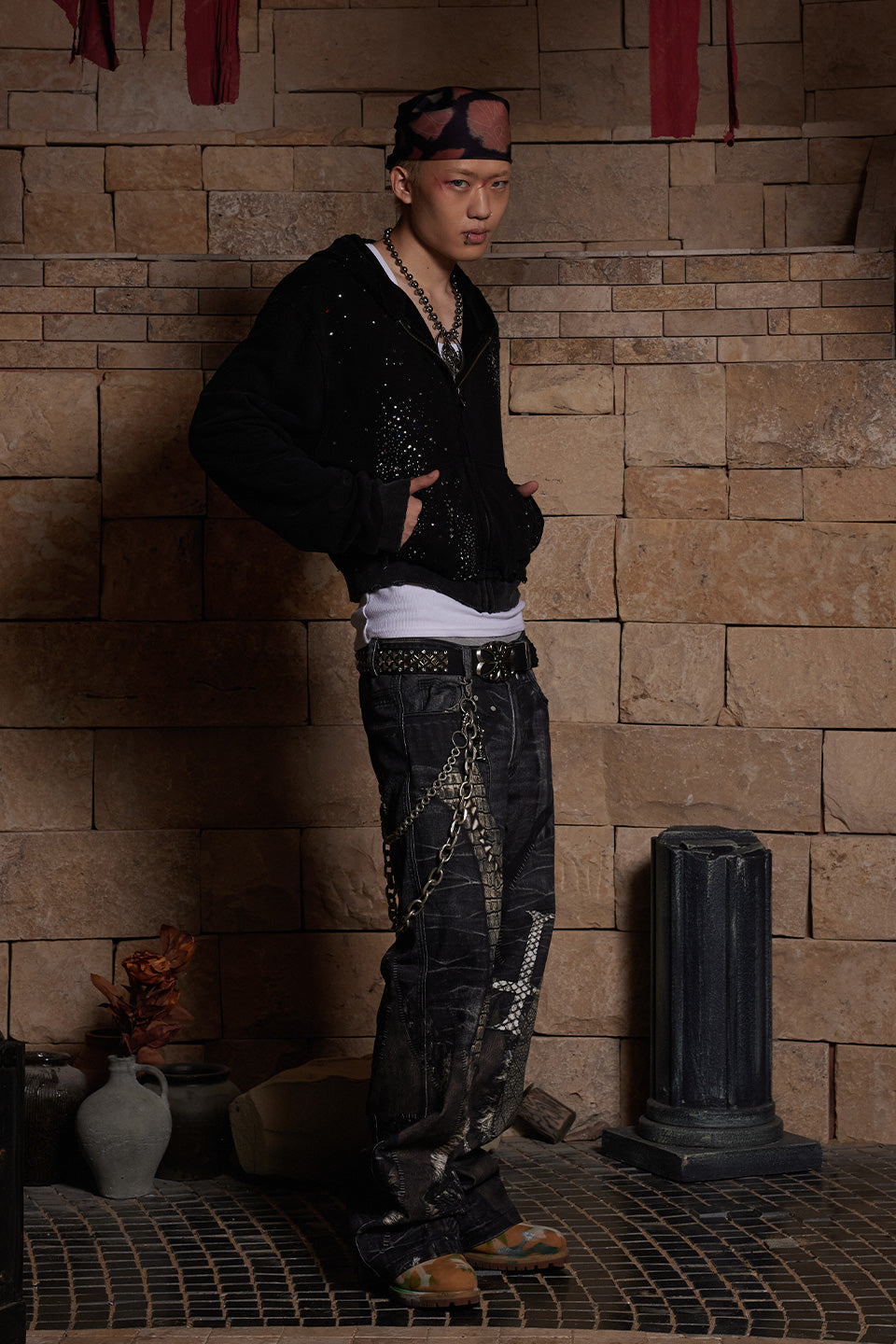 Rhinestone Black Zip-Up Hoodie