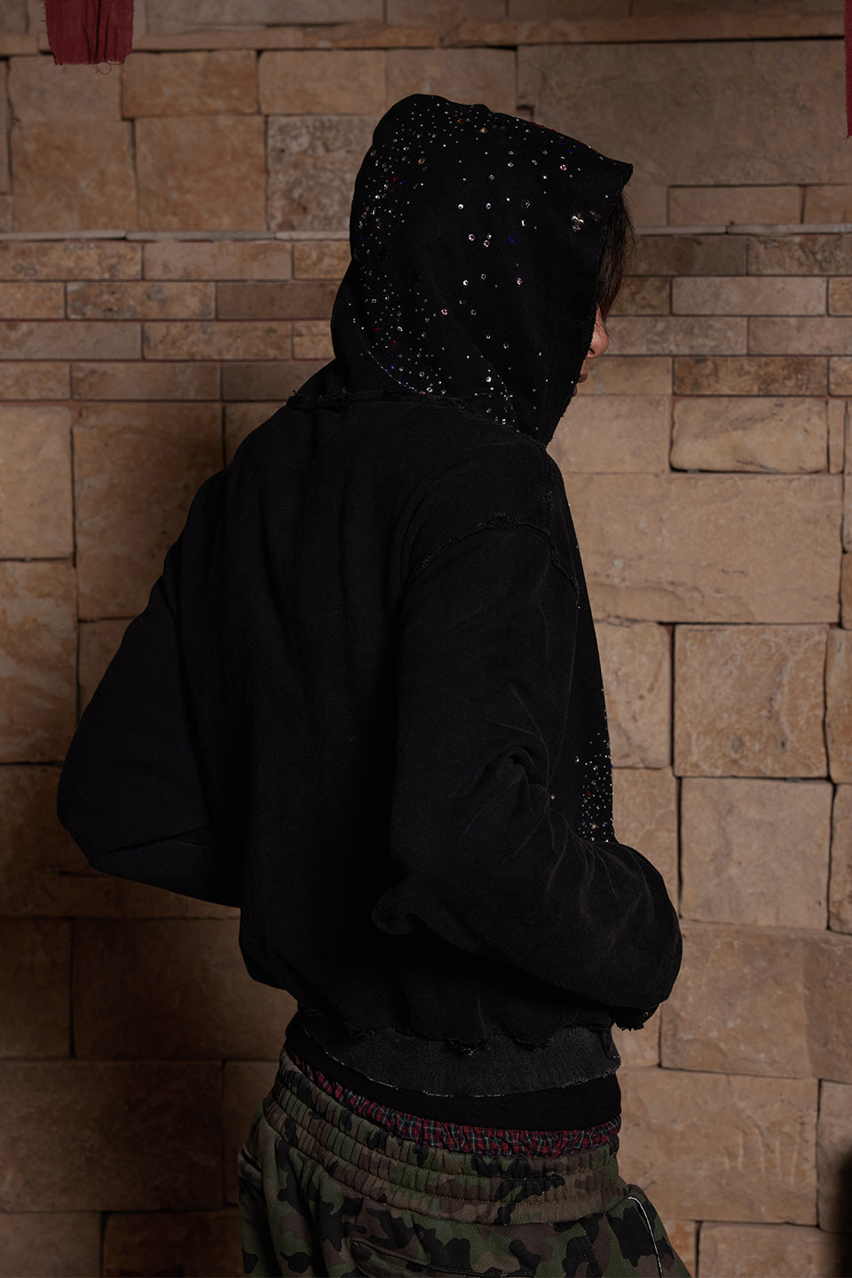 Rhinestone Black Zip-Up Hoodie