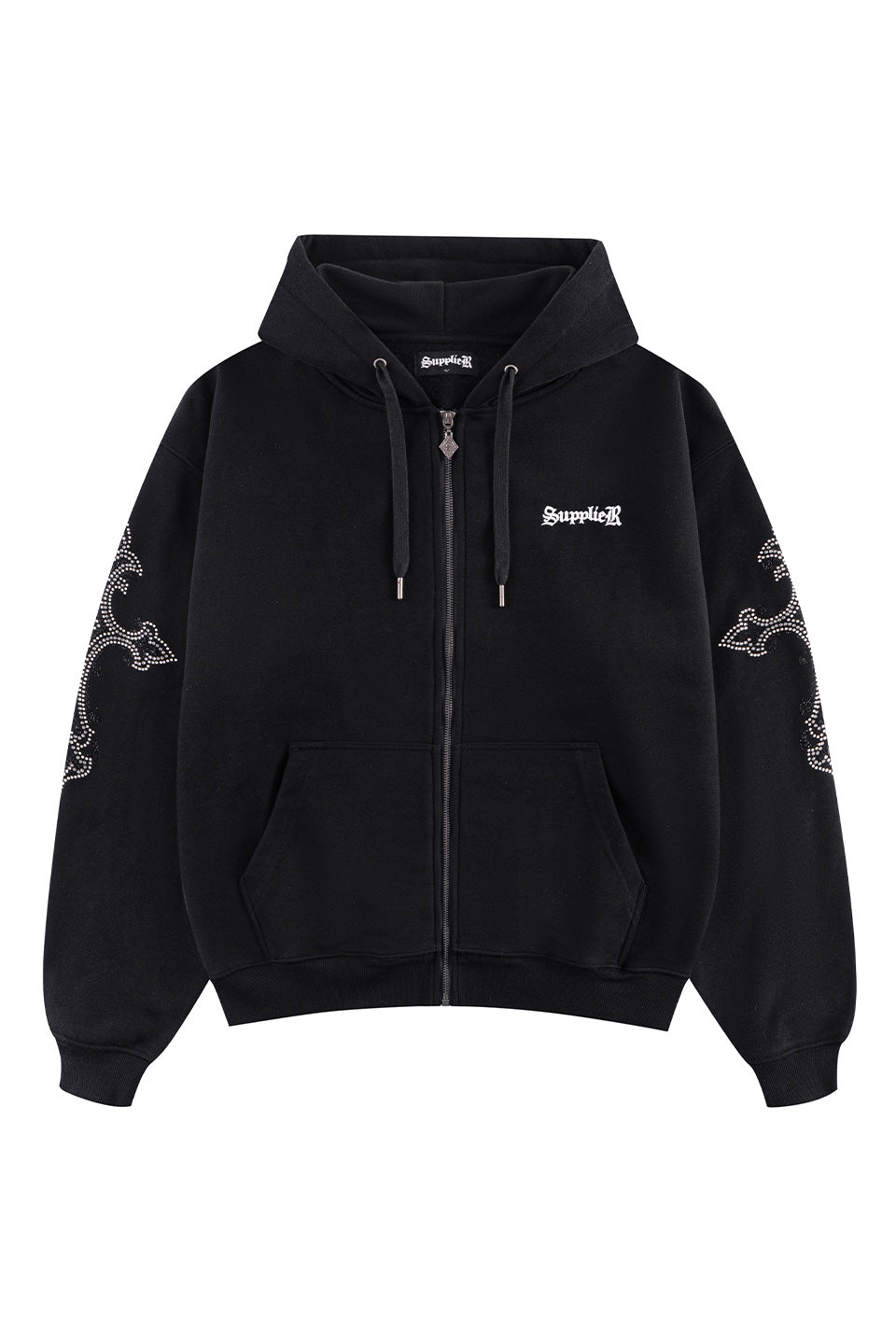 【予約商品】Rhinestone Cross Sleeve Zip Hoodie【11月中旬~下旬お届け】