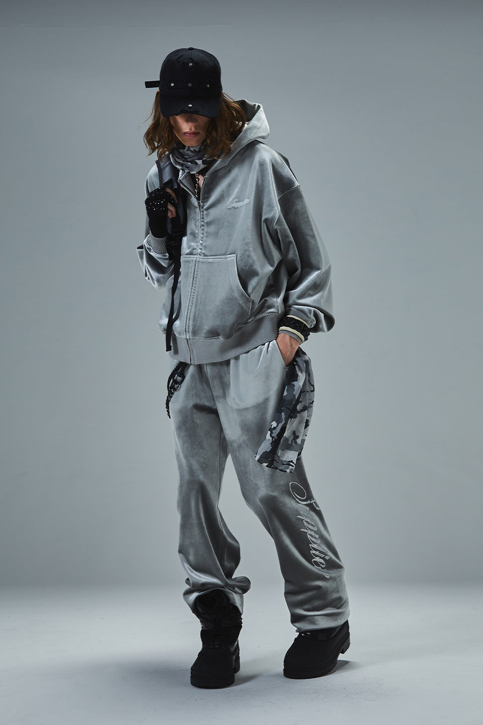 Rhinestone Velour Track Pants
