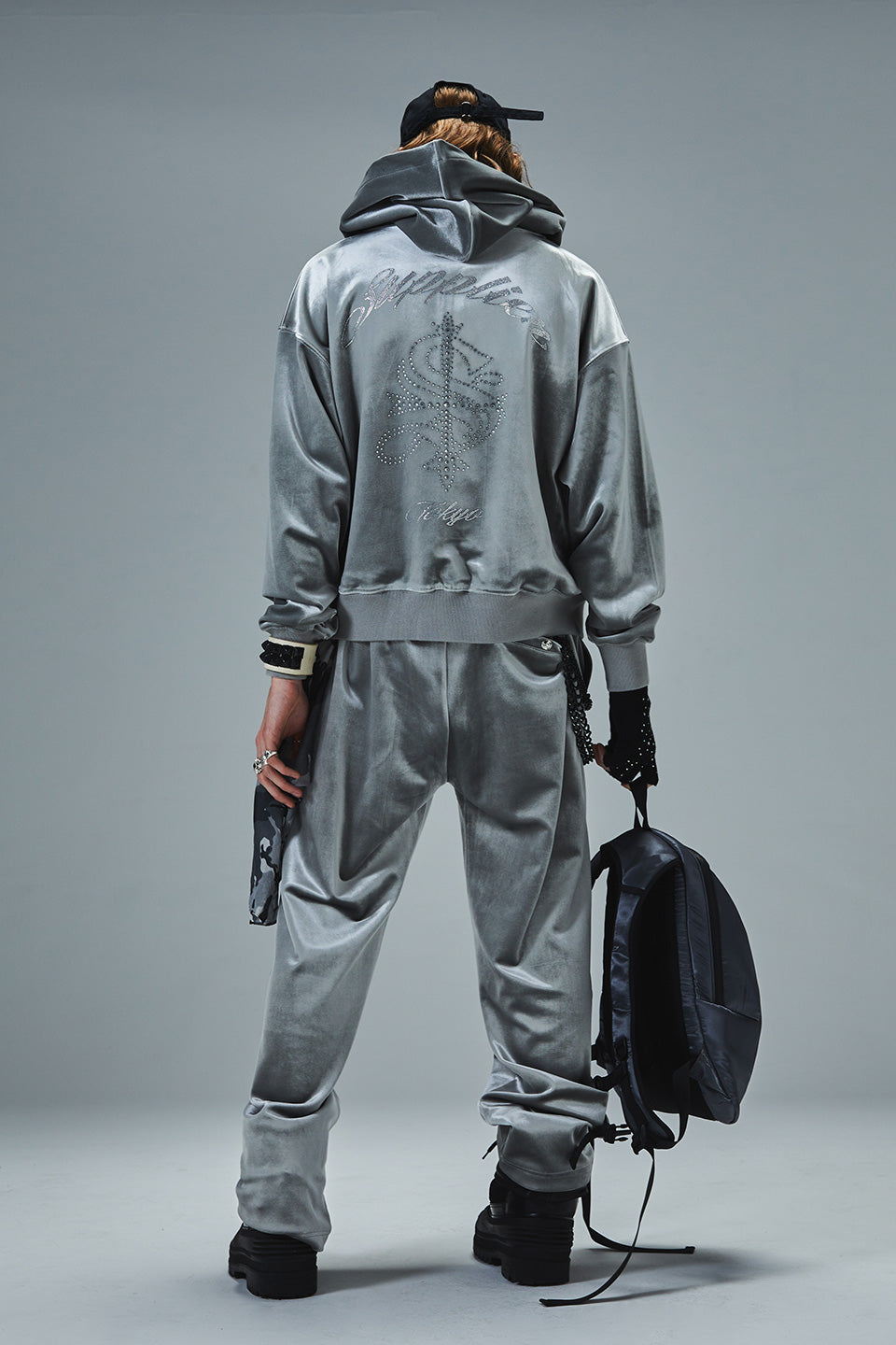 Rhinestone Velour Track Pants