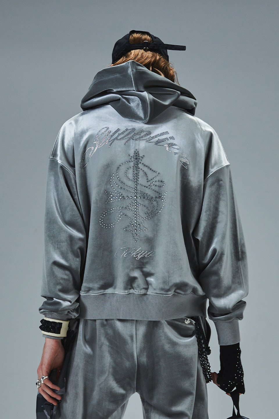 【予約商品】Cross Rhinestone Velour Zip Hoodie【10月下旬~11月上旬お届け】
