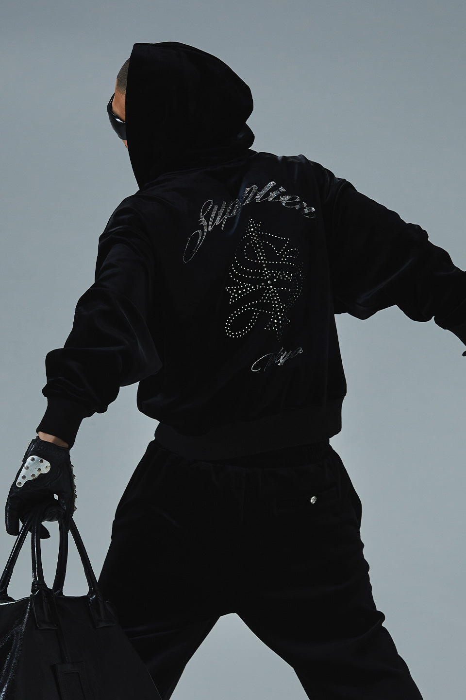 【予約商品】Cross Rhinestone Velour Zip Hoodie【10月下旬~11月上旬お届け】