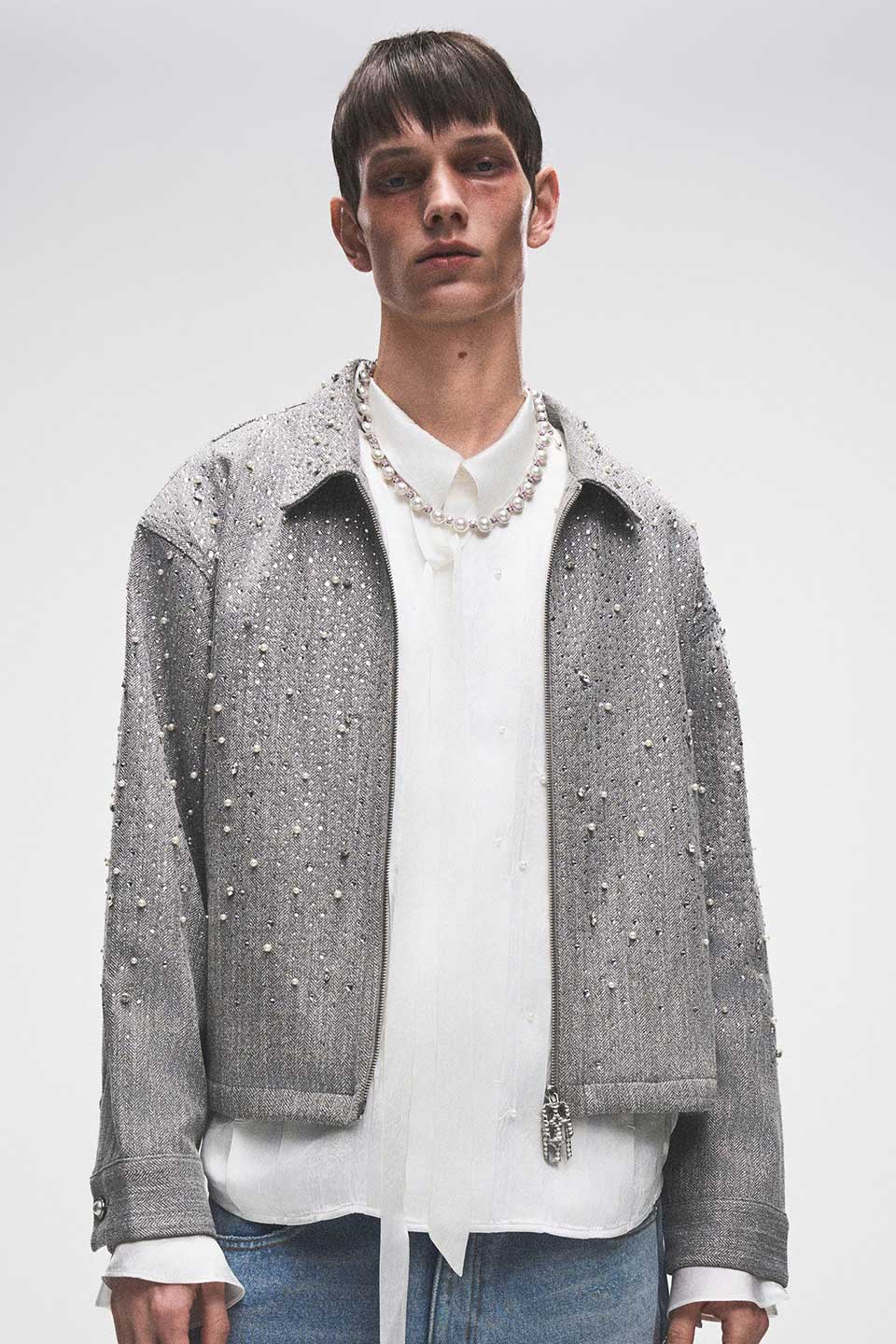 Rhinestone Zipper Jacket