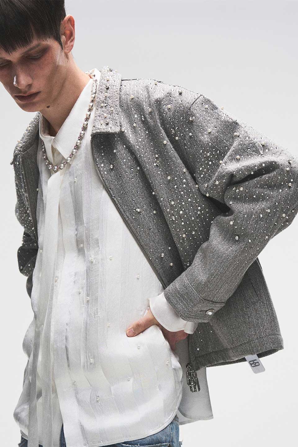 Rhinestone Zipper Jacket