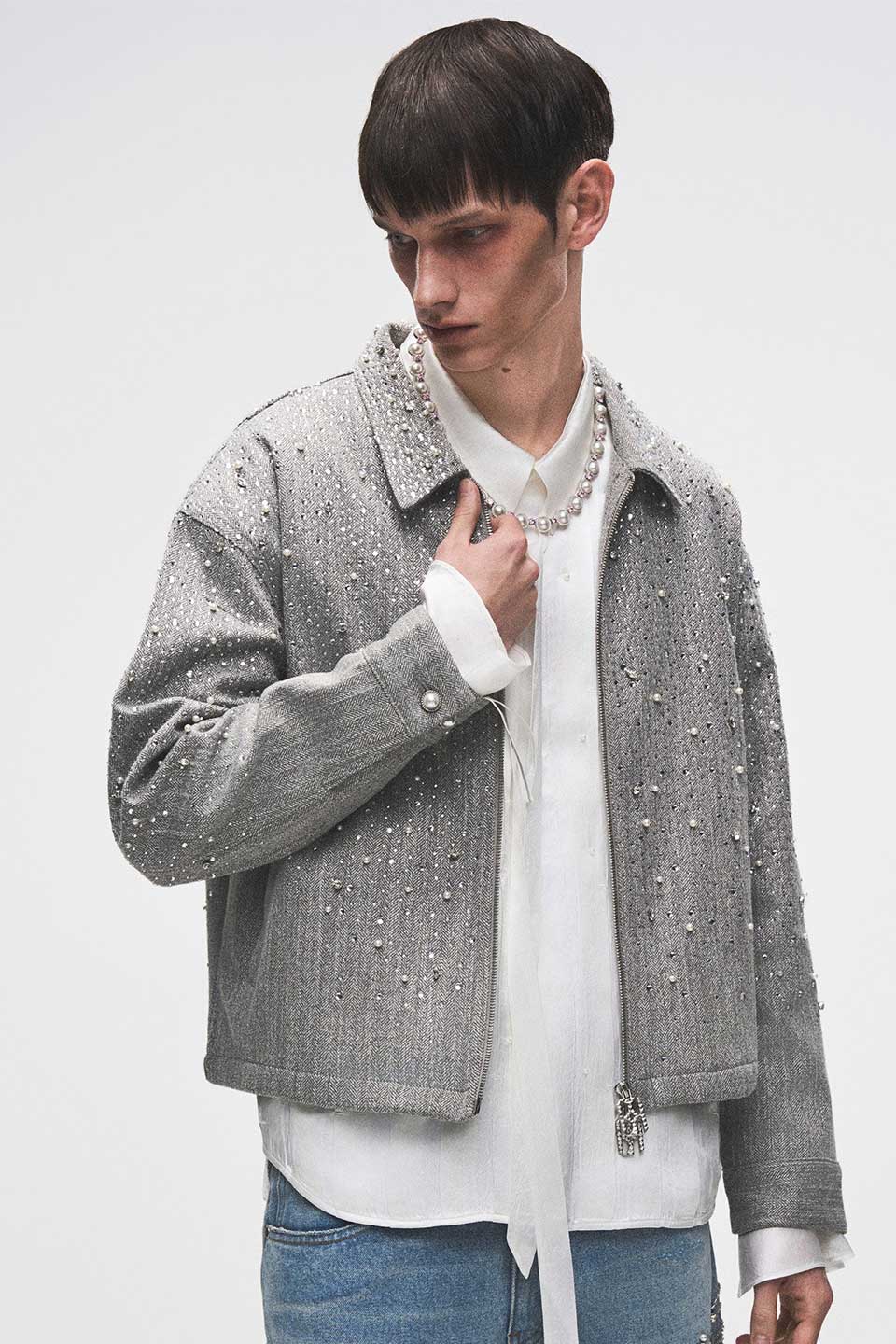 Rhinestone Zipper Jacket