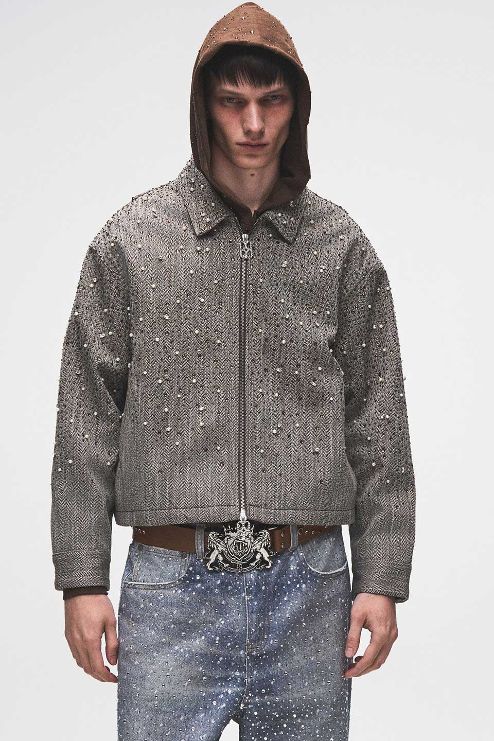 Rhinestone Zipper Jacket
