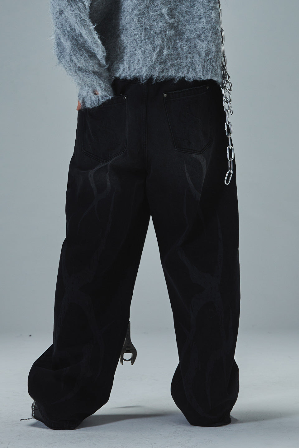 Vintage Wash Tribal Double Knee Baggy Jeans