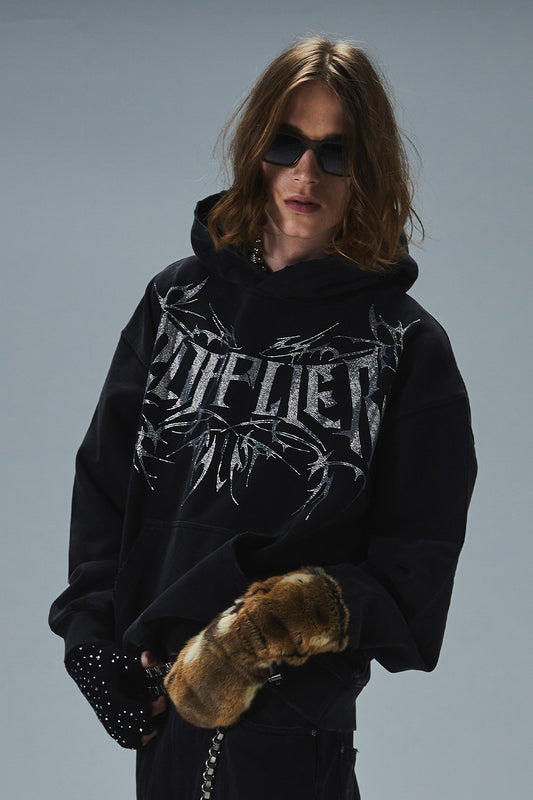 Vintage Wash Tribal Rhinestone Logo Hoodie