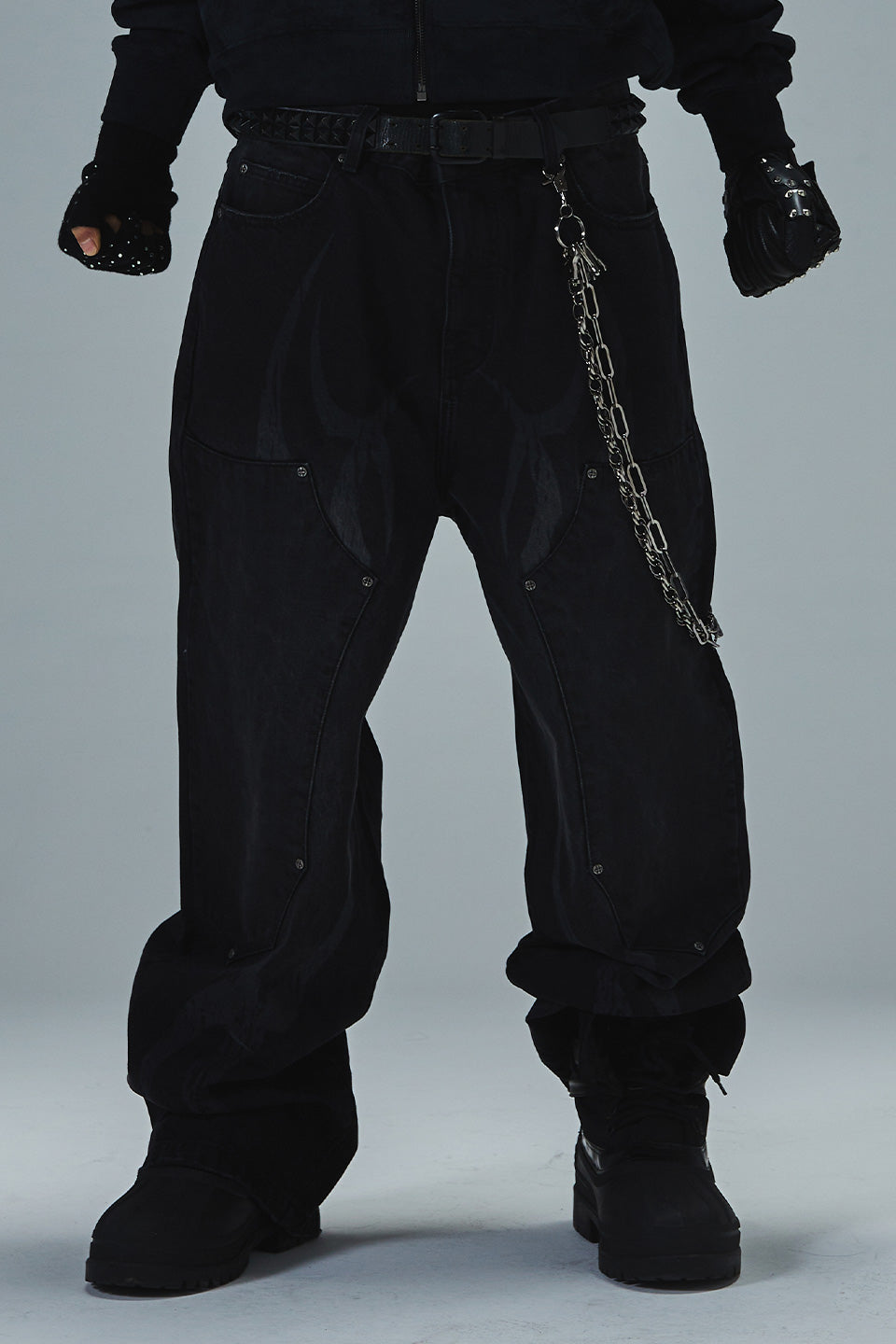 Vintage Wash Tribal Double Knee Baggy Jeans
