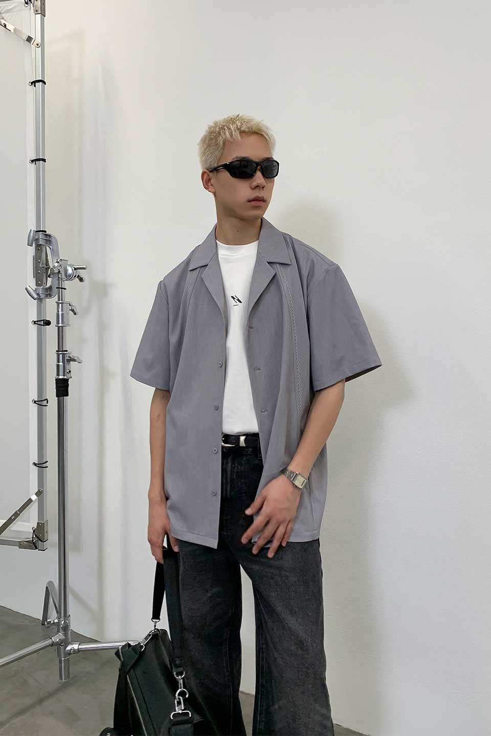 Structured Draped Short-Sleeved Shirt