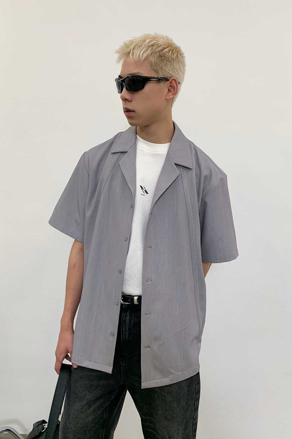 Structured Draped Short-Sleeved Shirt