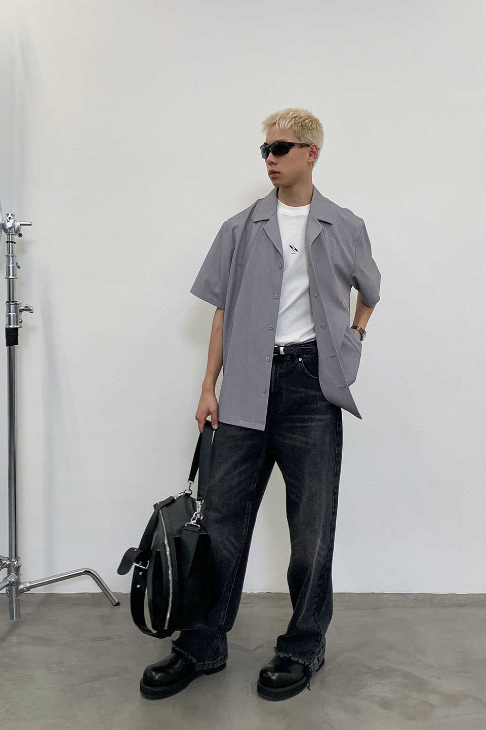 Structured Draped Short-Sleeved Shirt