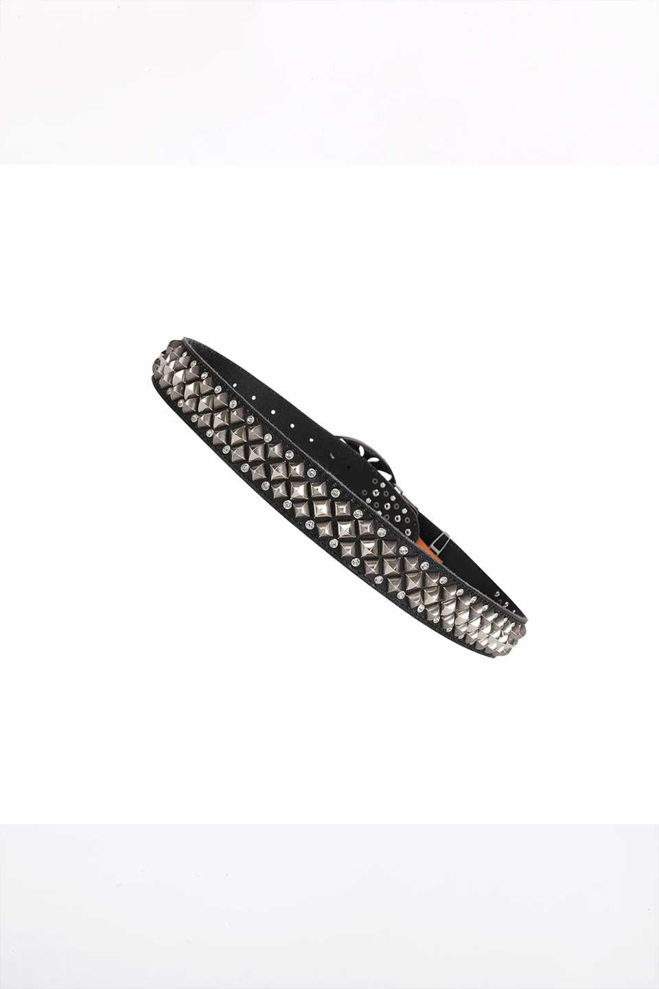 Studded Rhinestone Carved Buckle Leather Belt