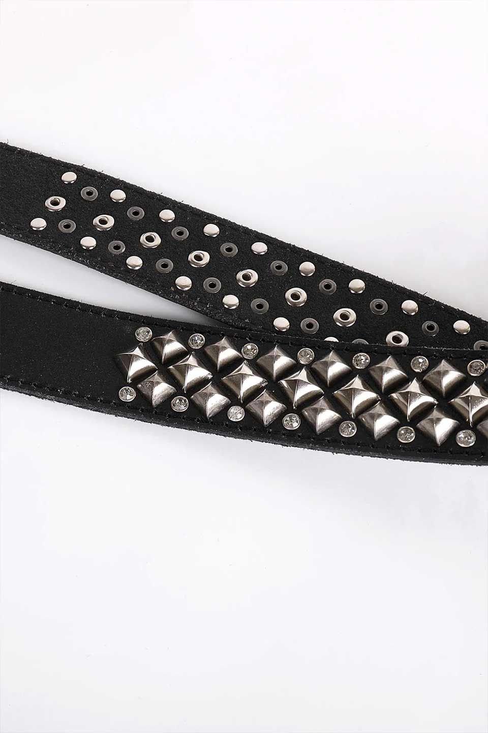 Studded Rhinestone Carved Buckle Leather Belt