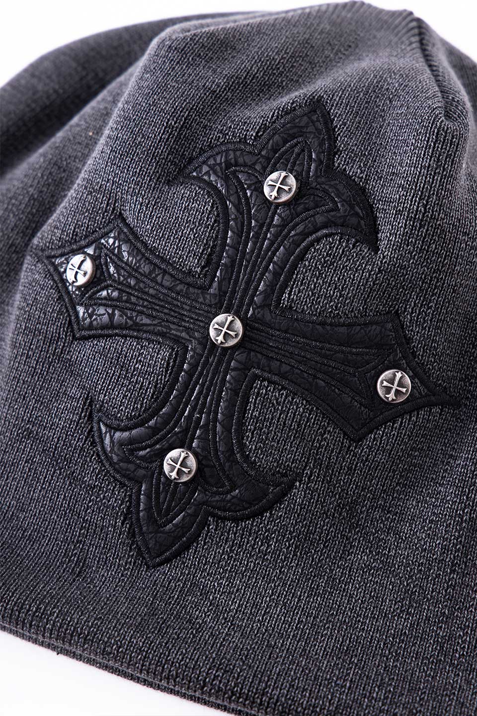 Studs Cross Leather Patch Beanie