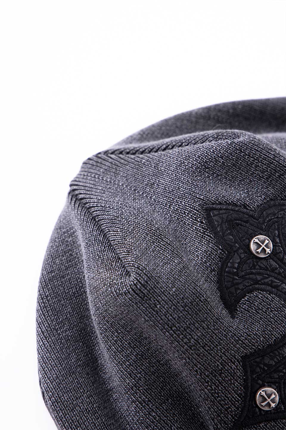 Studs Cross Leather Patch Beanie