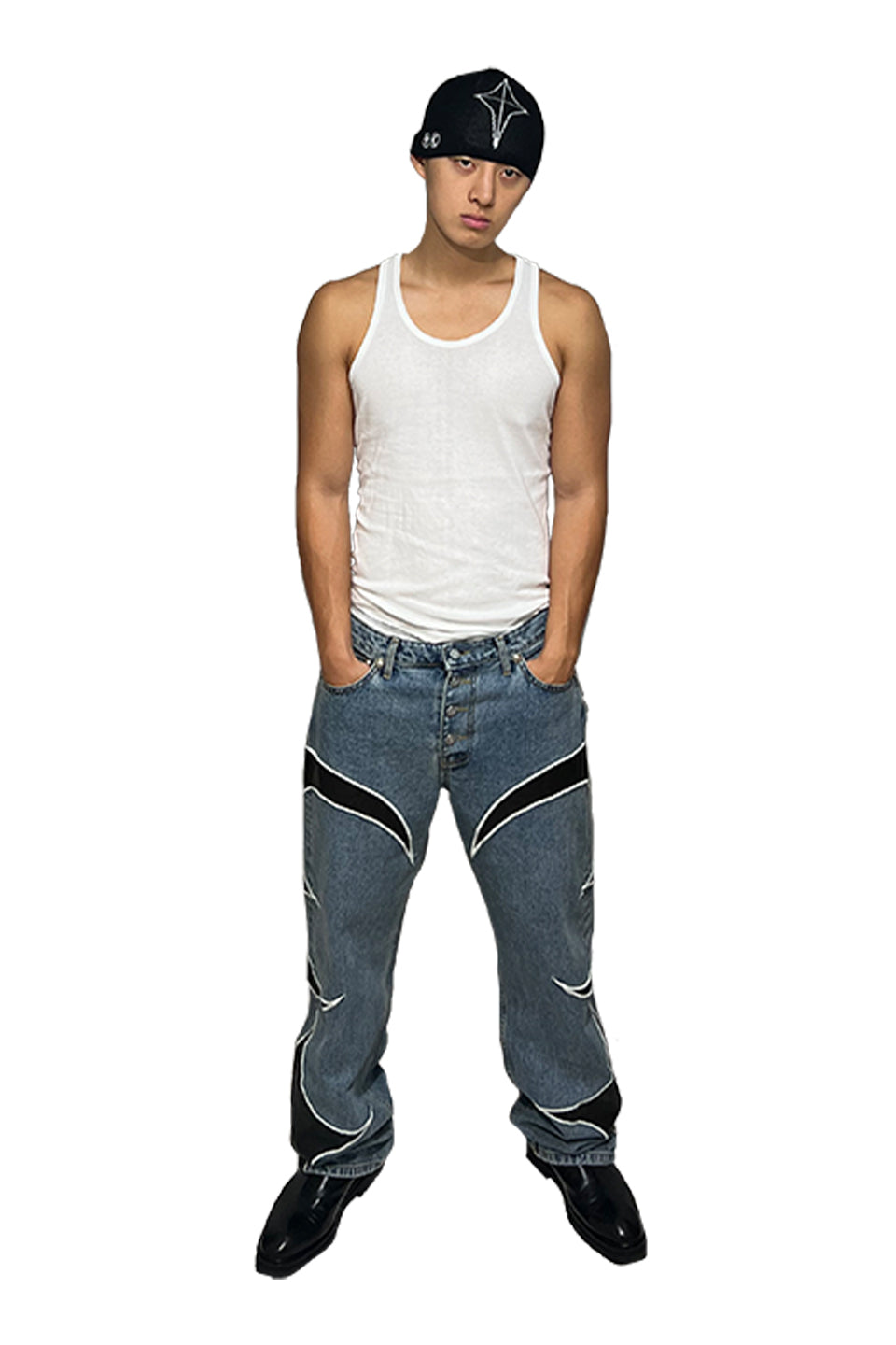 Tc Leather Washing Denim Pants