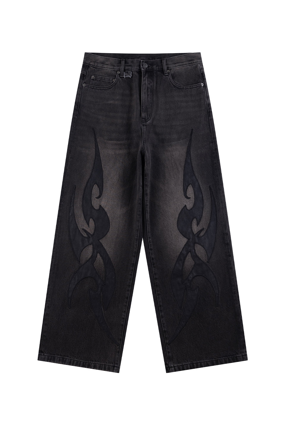 Tribal Leather Patch Baggy Denim Jeans
