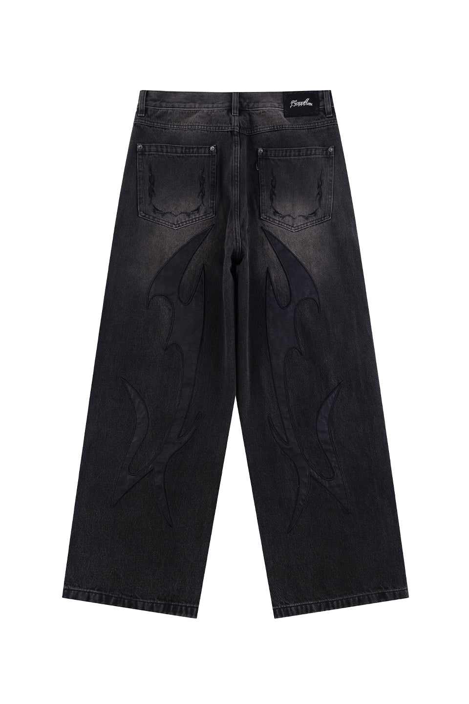Tribal Leather Patch Baggy Denim Jeans