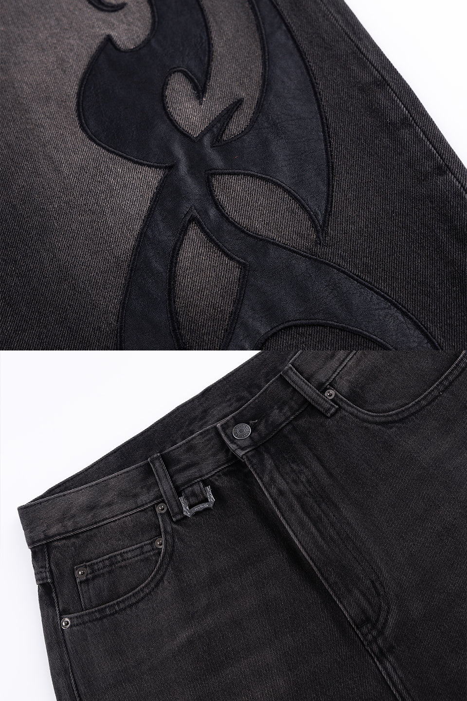 Tribal Leather Patch Baggy Denim Jeans