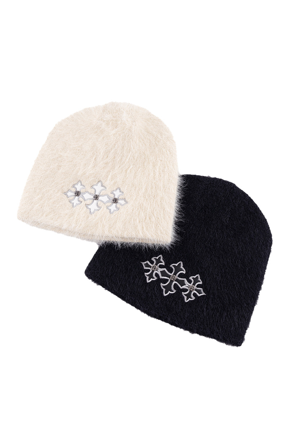 Triple Cross Shaggy Knit Beanie