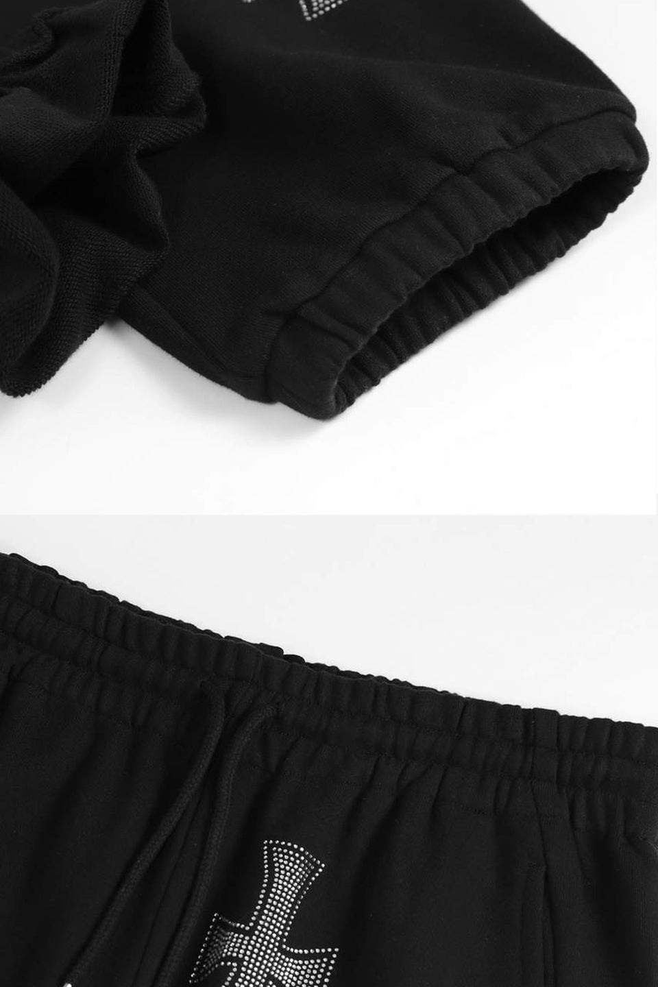 Black x Silver Cross Rhinestone Jogger