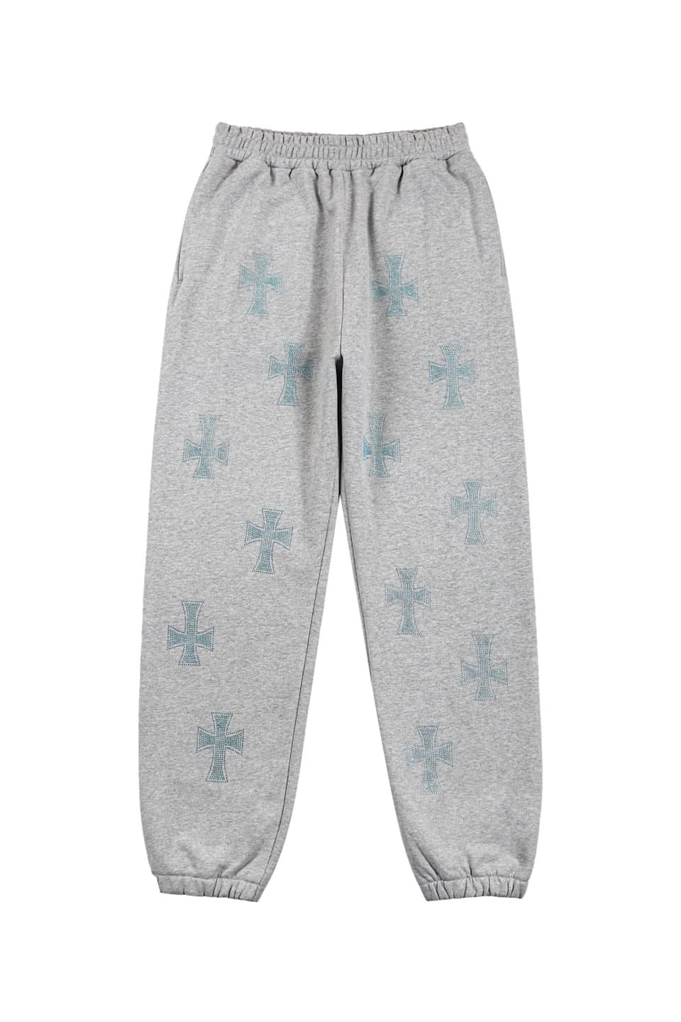 Grey With Baby Blue Crosses Rhinestone Jogger