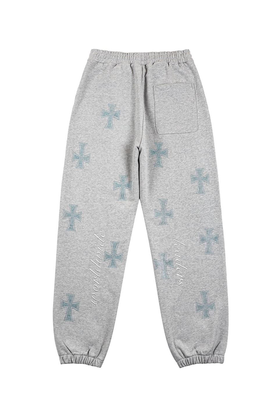 Grey With Baby Blue Crosses Rhinestone Jogger
